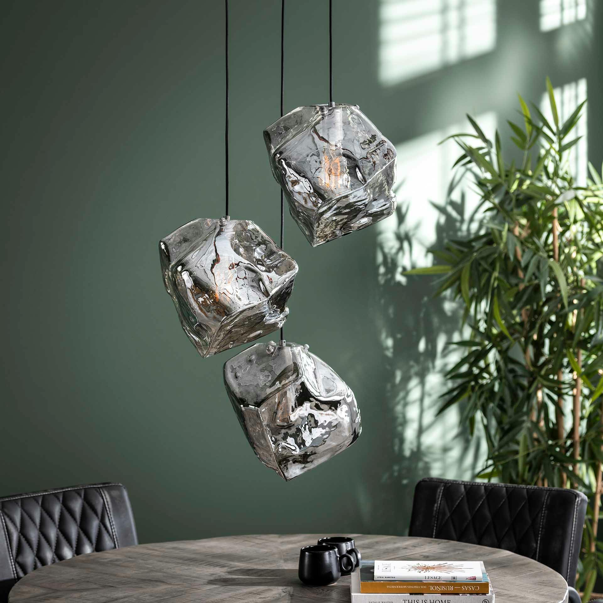 Suspension contemporaine 3 lampes effet glaçon finition chromée NIAGARA