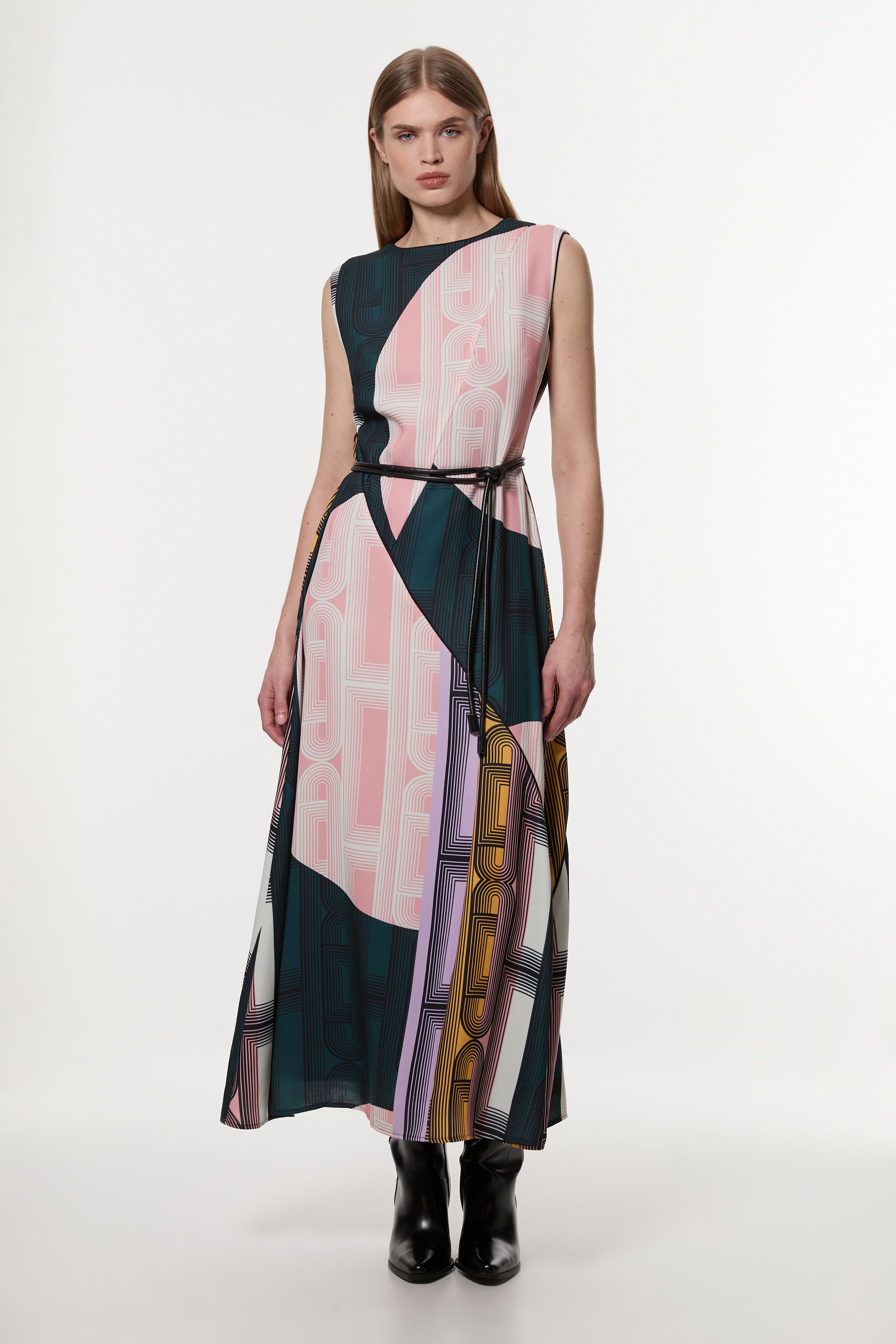 KarenMillen Amelia Graham Tall Soft Tailored Printed Full Midaxi Dress