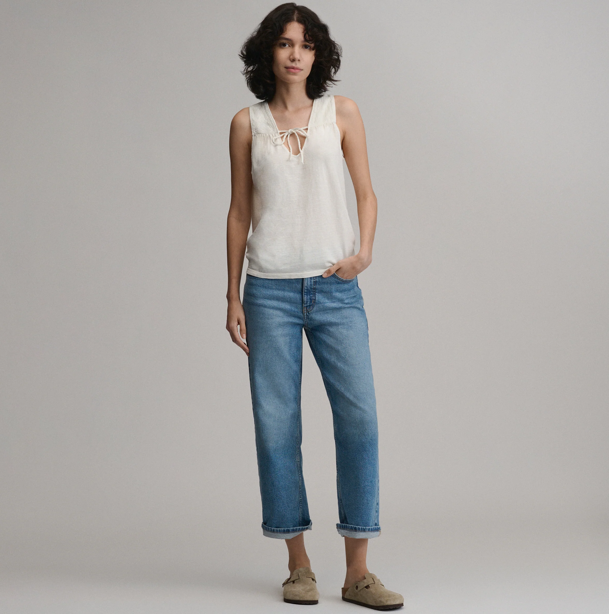 Women's Sunwashed Cotton Tie Front Tank