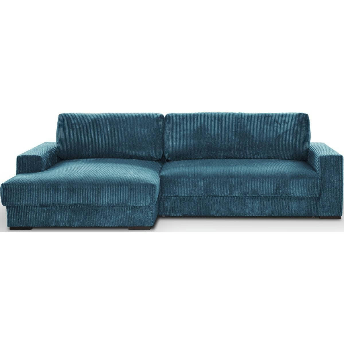 ARTY - Canapé d'angle à gauche convertible 3 places en velours côtelé bleu