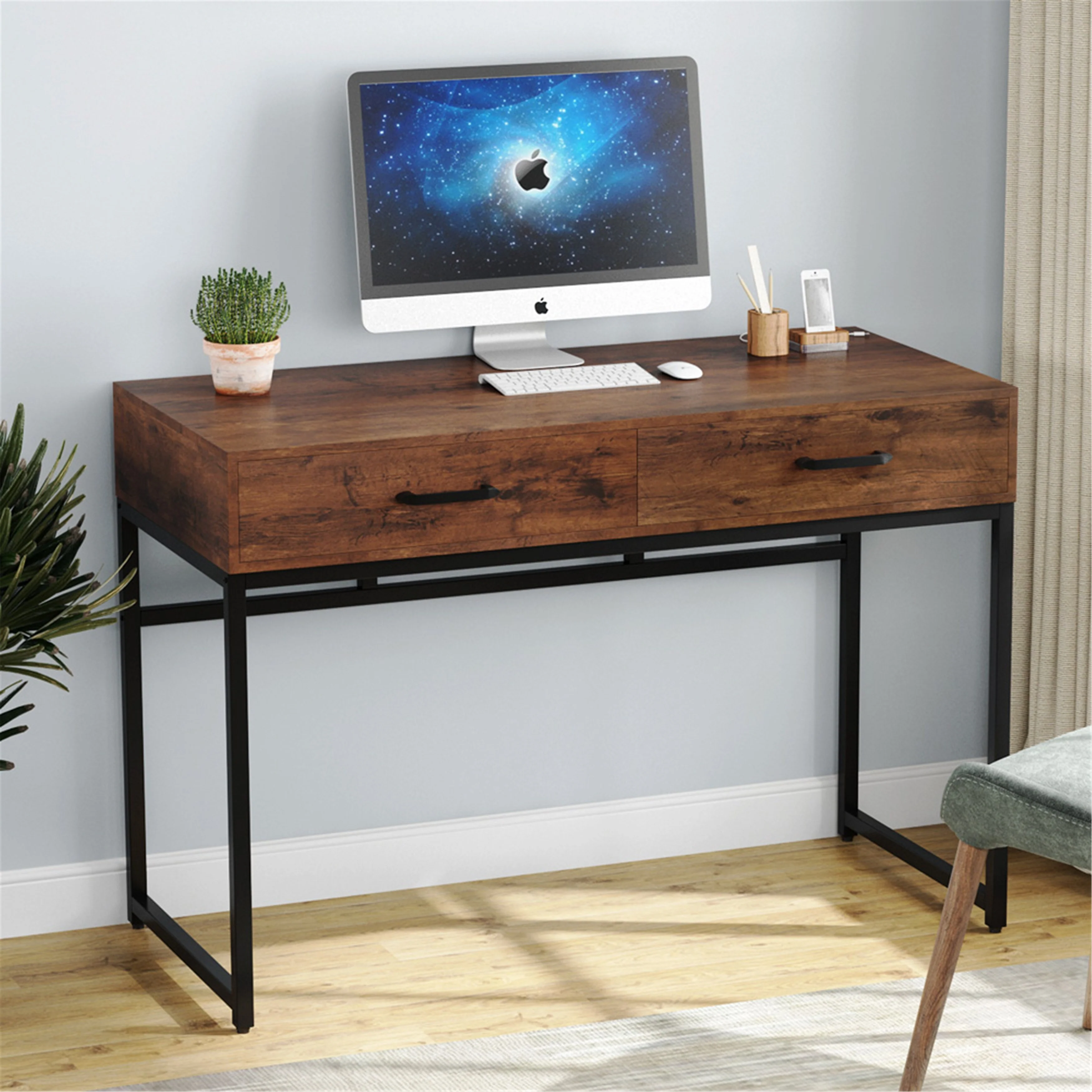 47 Inches Computer Desk with 2 Drawers, Writing Desk