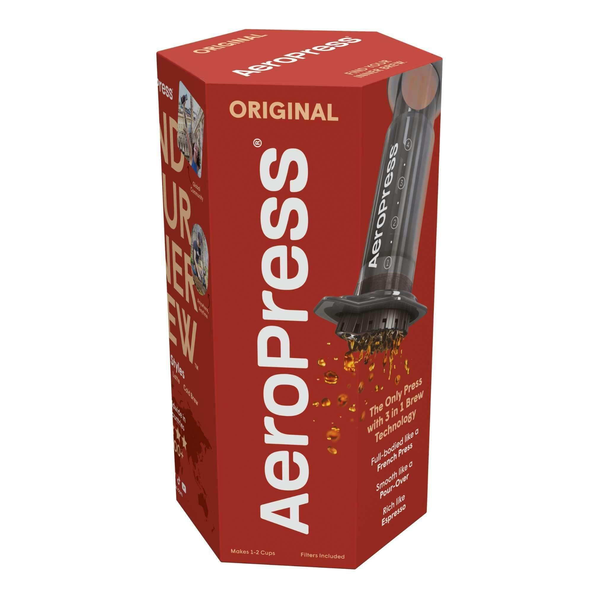 AeroPress Original Portable Coffee Maker, 3-Cup, Grey
