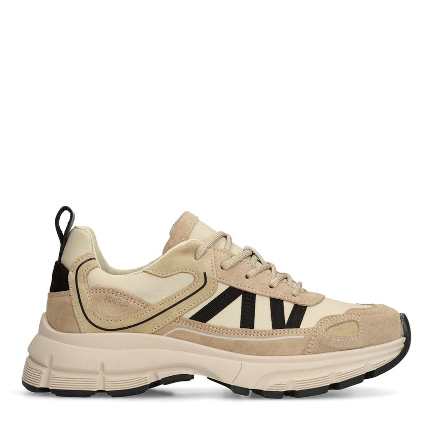 Manfield Beige leren sneakers met suède details