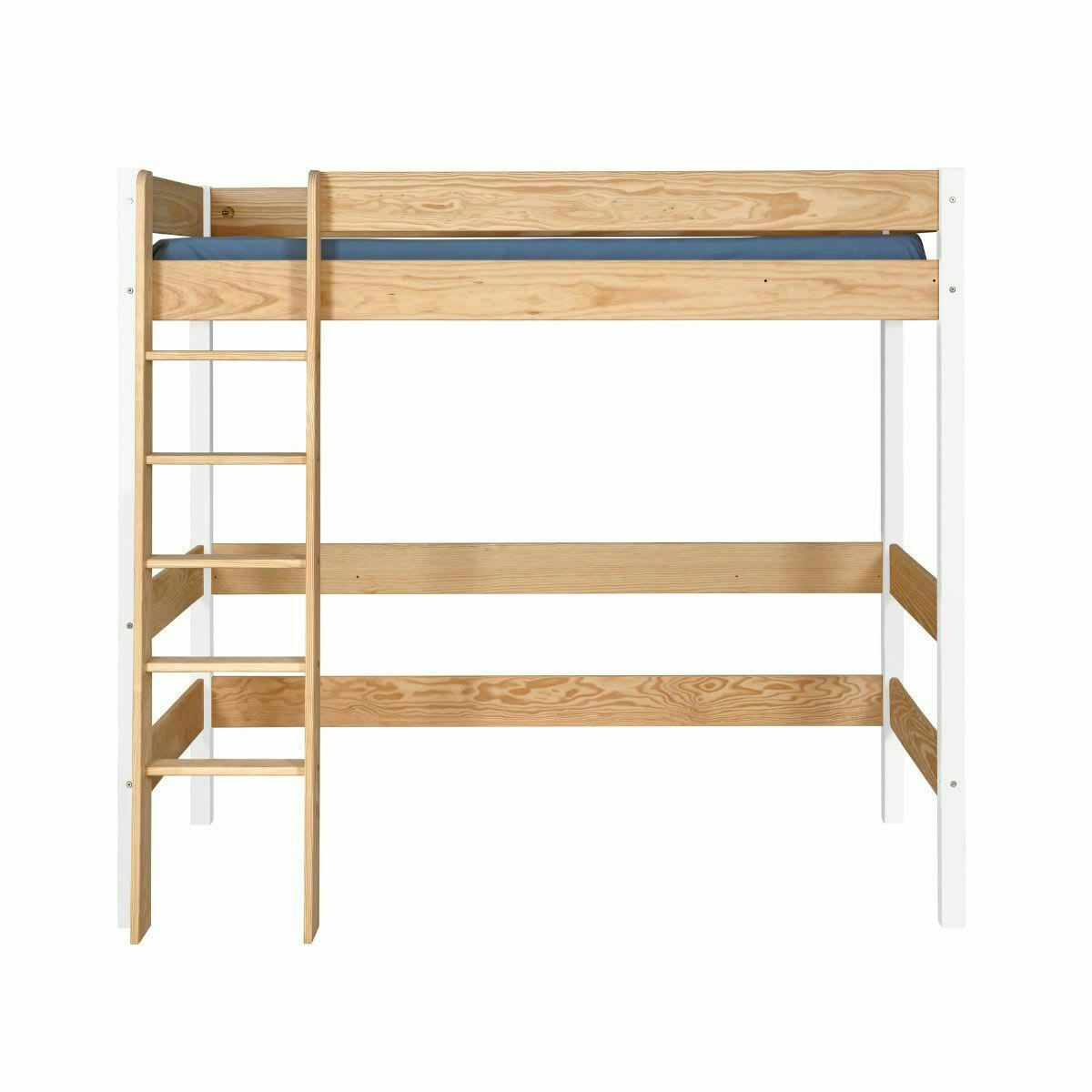 CLEA - Pack lit mezzanine avec matelas 90x190 cm bois massif blanc et bois