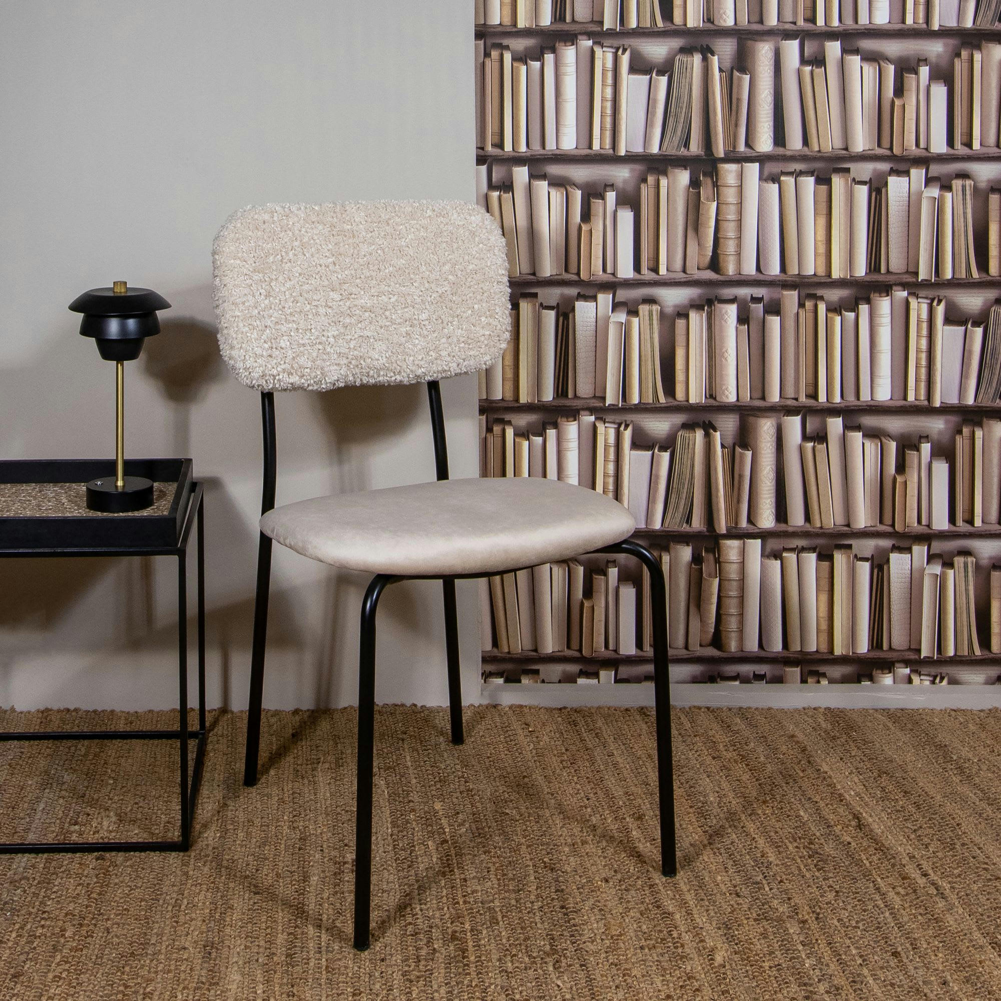 LAMA - Lot de 2 chaises bi-matière beige et pieds en métal noir