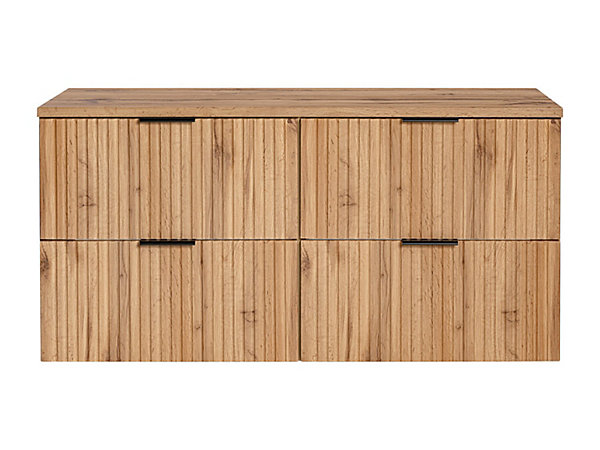 Meuble sous vasque suspendu strié avec planche - Naturel clair - L120 cm - ZEVARA