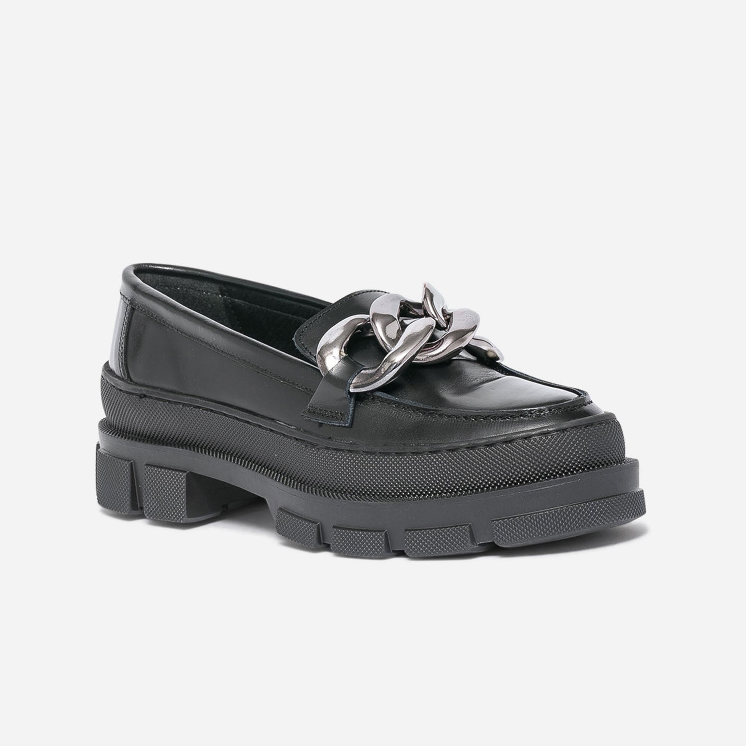 Mocassin TEXTO noir à maxi chaîne