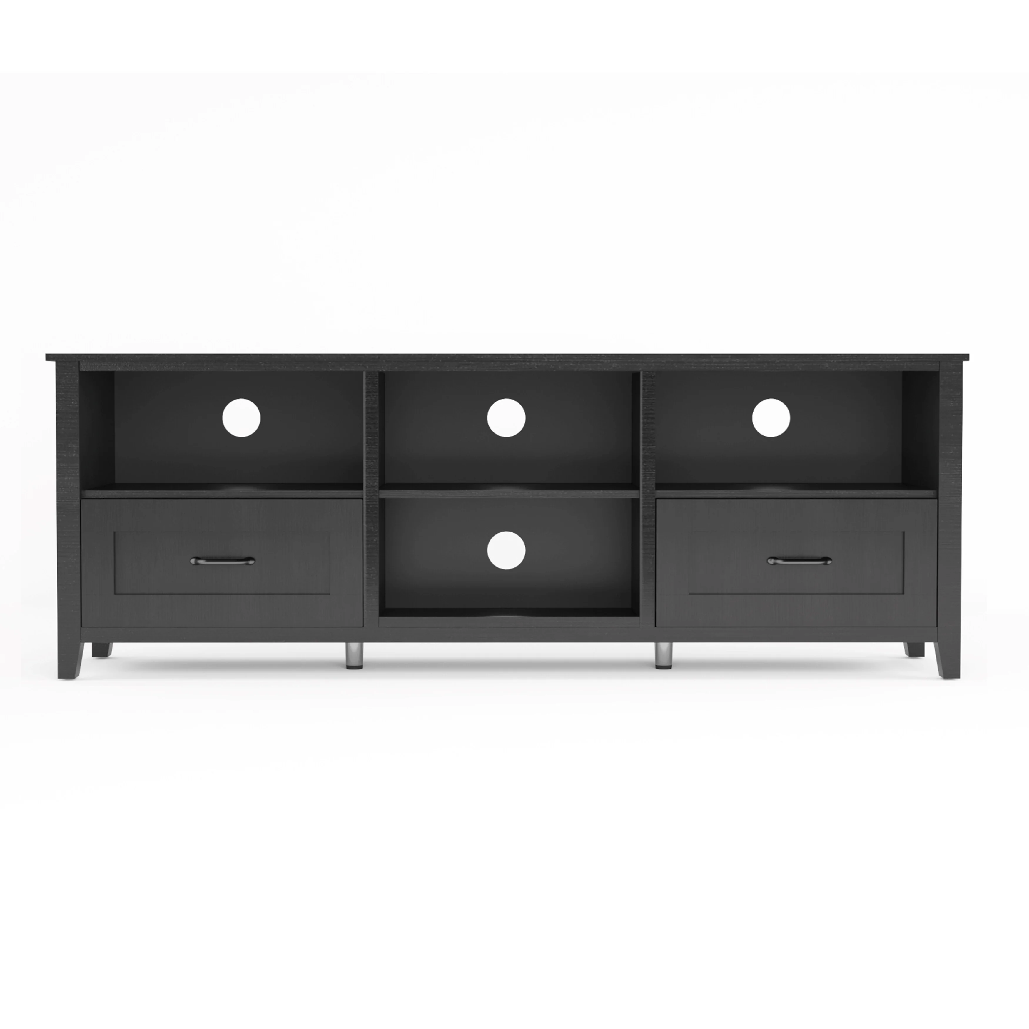 HomeRoots 70 Black Wood Enclosed and Open Storage TV Stand - 70.08 in. x 24.8 in. x 15.35 in.
