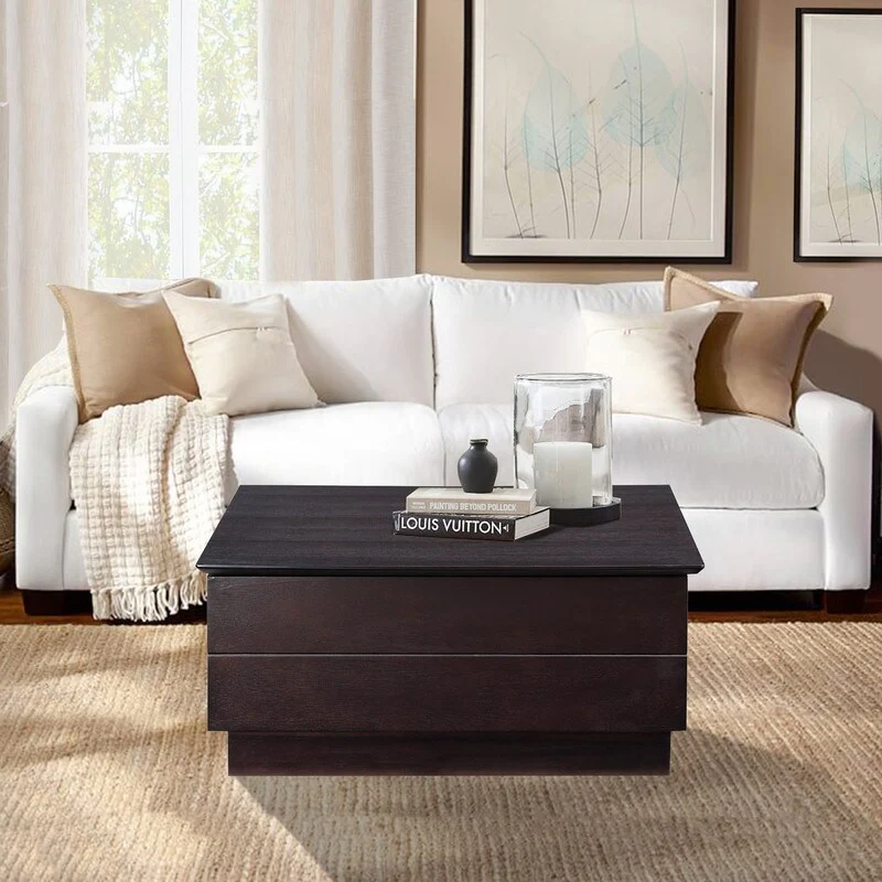 Wood 31.5 inches Lift Top Extendable Storage Coffee Table Cube Fixture - L31.5'' x W31.5'' x H14''