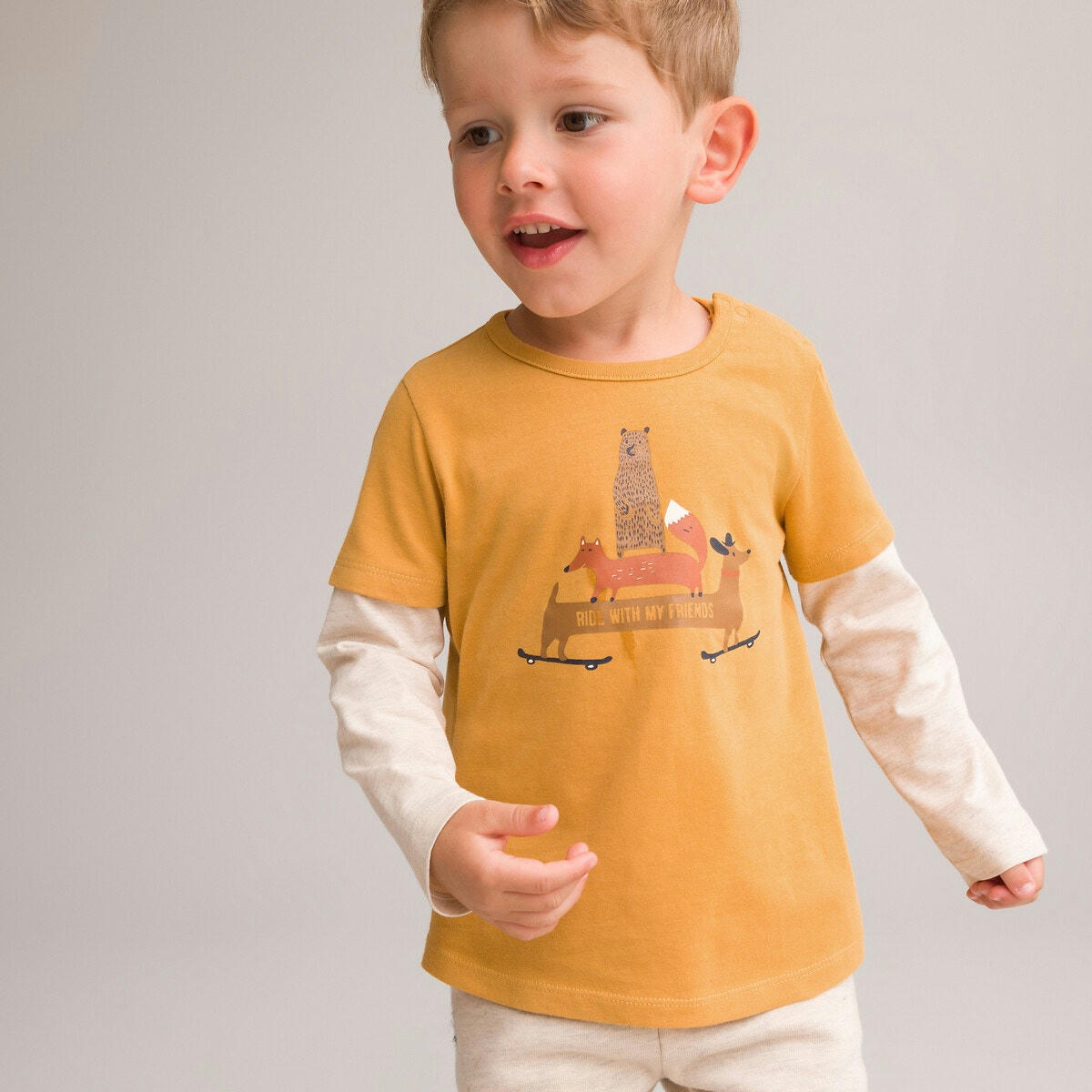 T-shirt manches longues effet 2 en 1 imprimé