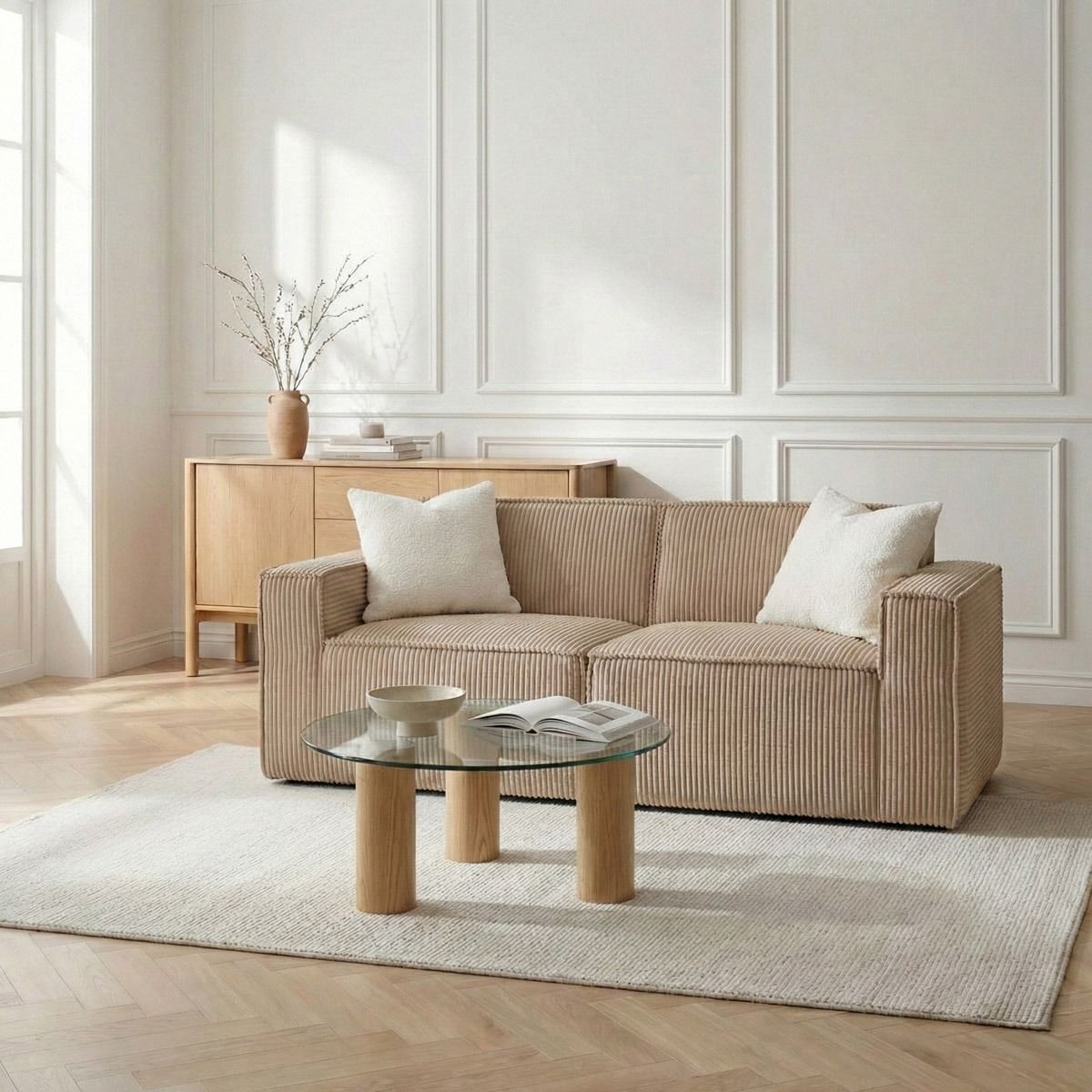 Sofa modułowa LYKKE 2-osobowa beżowa piankowa sztruksowa 190x88x73 cm