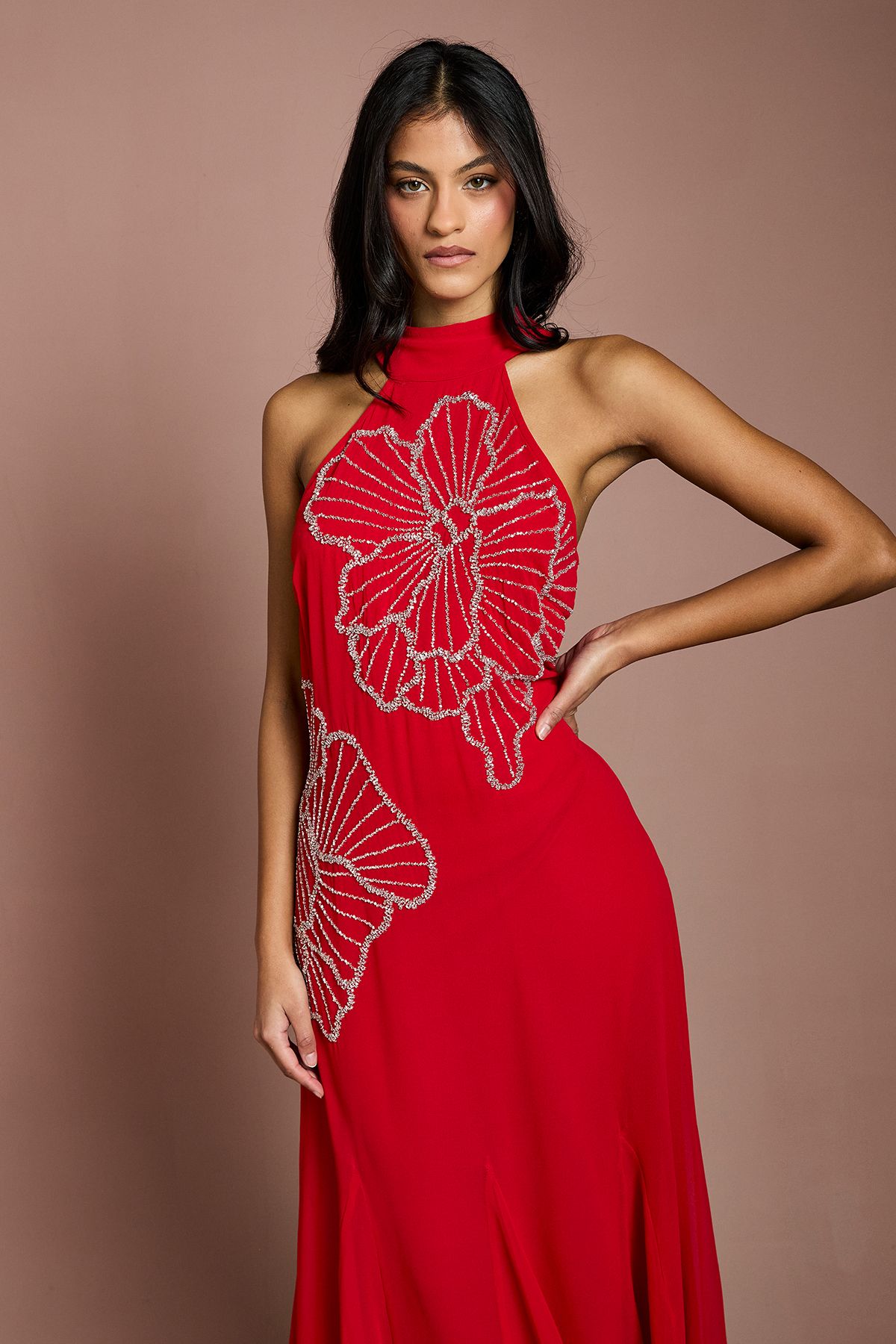 Coast Petite Embellished Maxi Dress With Godet Pleats