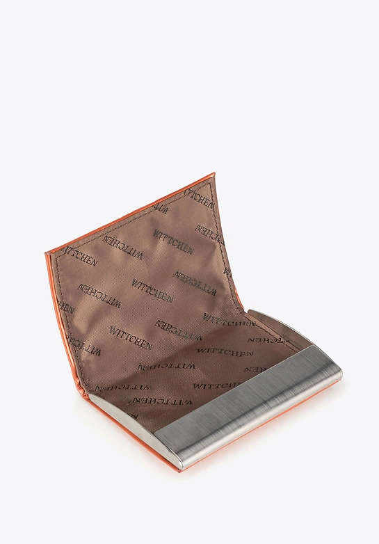 Etui na wizytówki ze skóry lakierowanej pomarańczowe