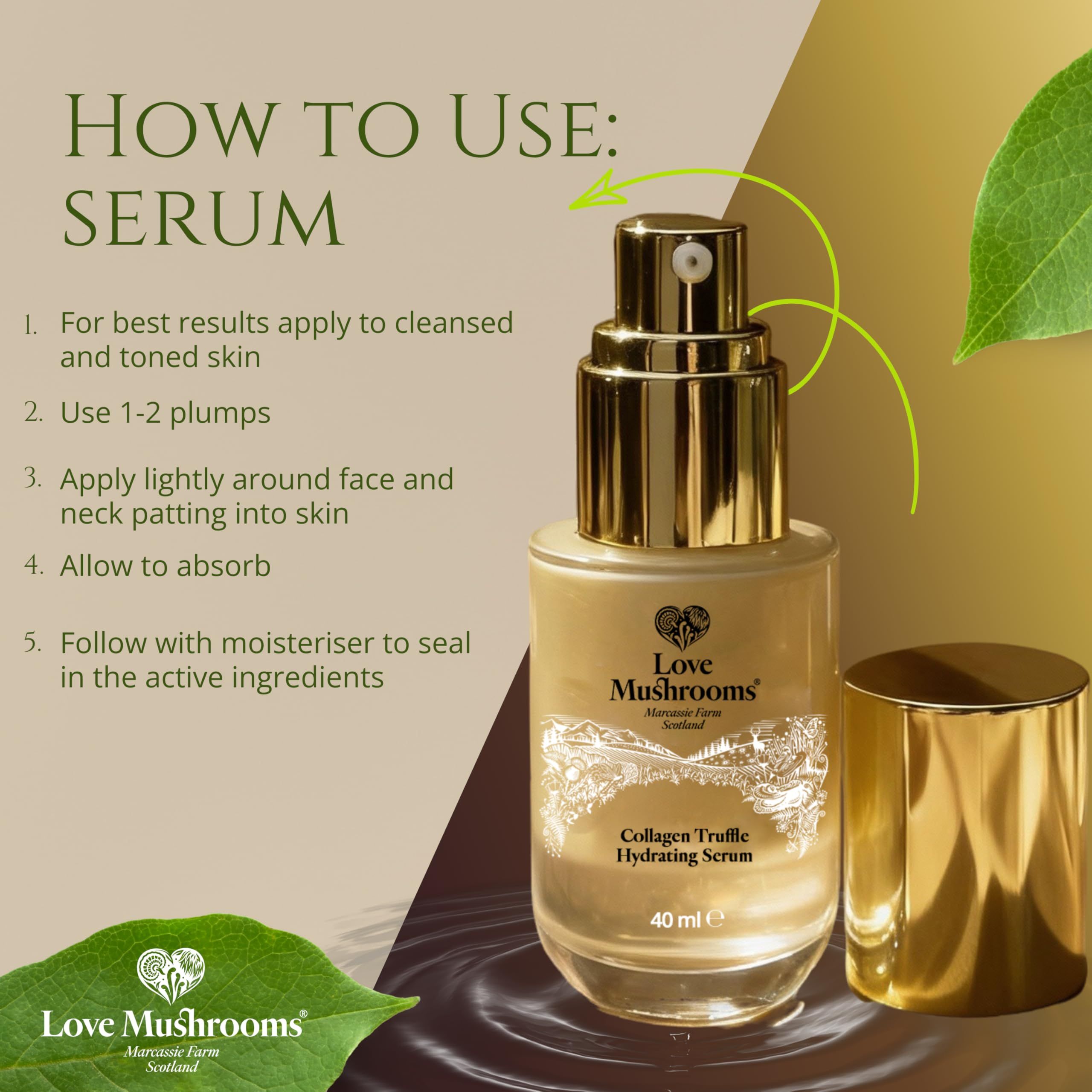 LOVE MUSHROOMS Brightening Face Serum 40ml | Collagen Peptide for Hydration & Firming
