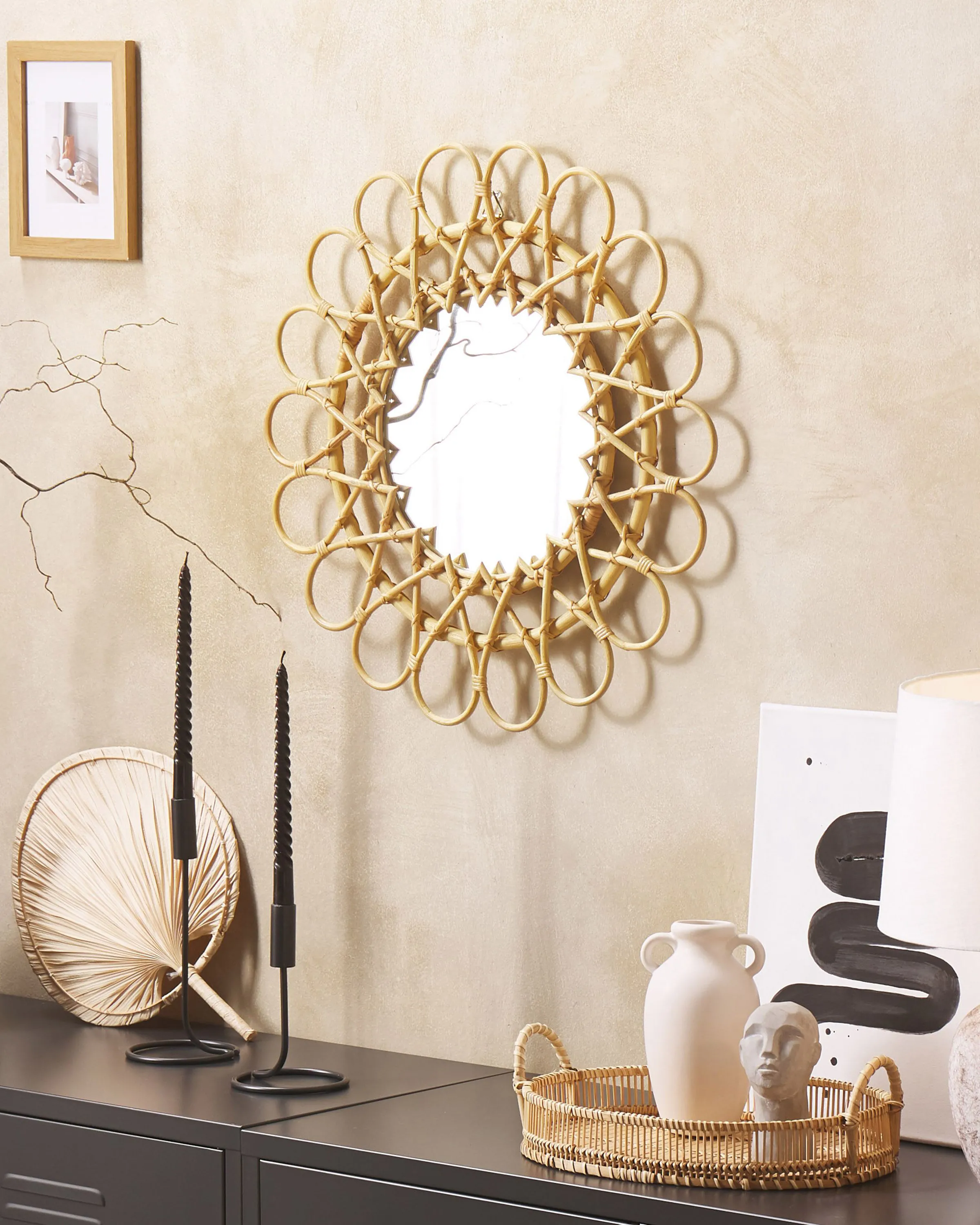 Wall Mirror BABAI 60 cm 60 cm Rattan Natural