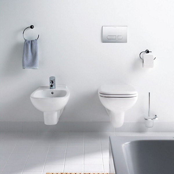 Pack WC suspendu DURAVIT D-code   bati support SIAMP   plaque   tabouret physiologique blanc