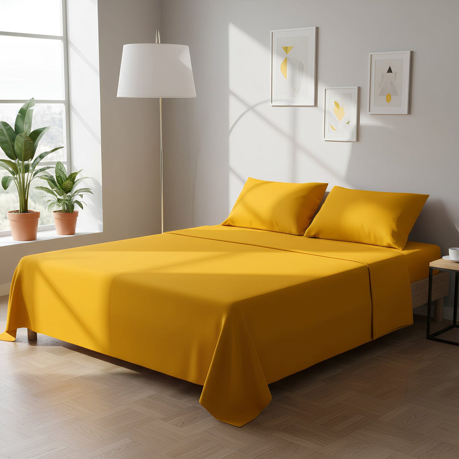 Completo letto matrimoniale tinta unita arancione