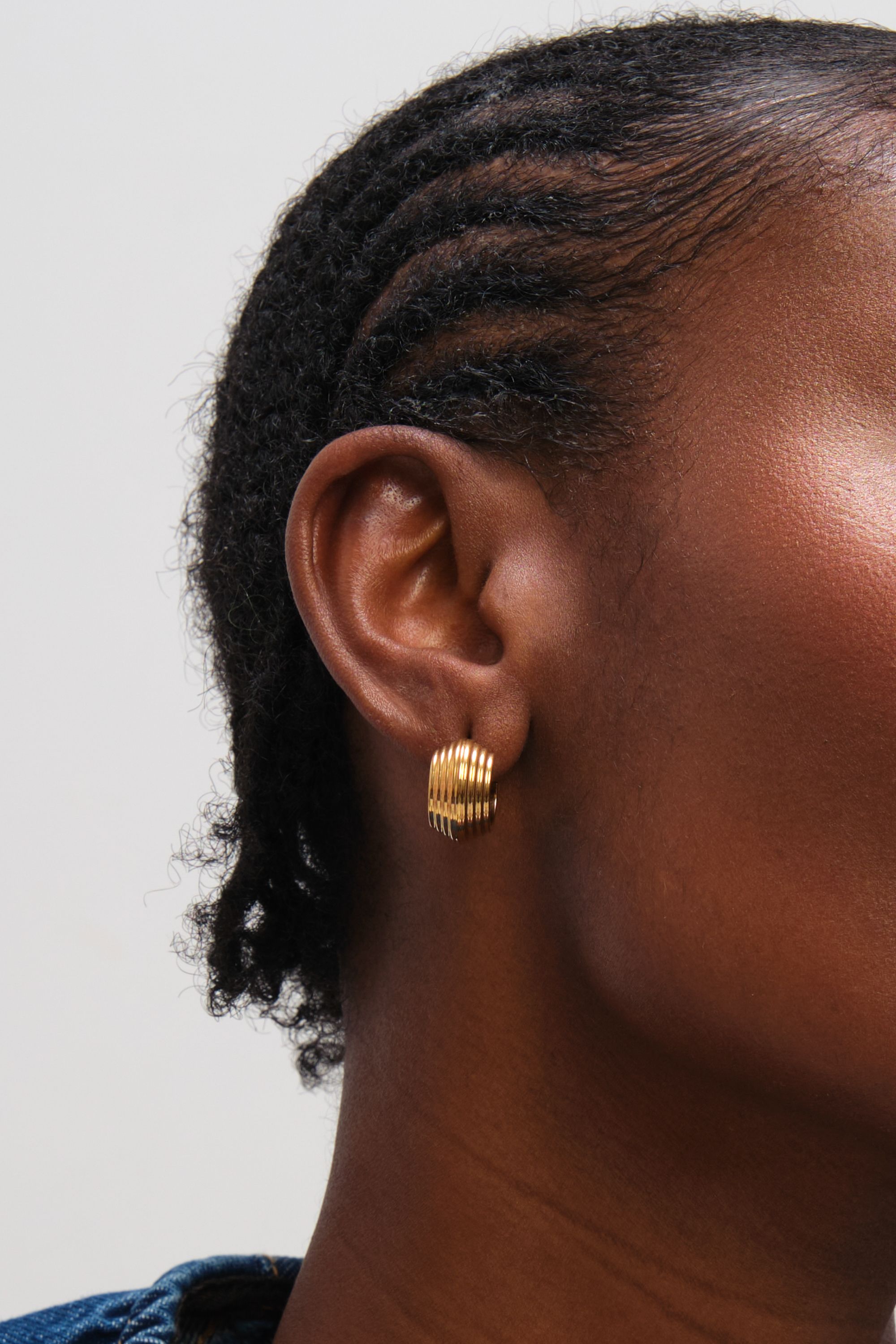 Jon Richard Gold Plated Waterproof Ribbed Chubby Hoop Earrings