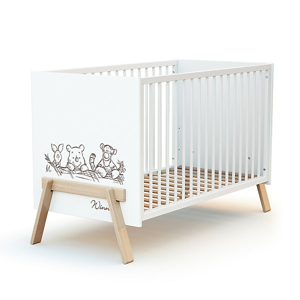 Lit bebe 60x120 AT4 Winnie Disney Blanc et hêtre