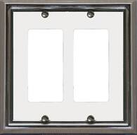 Atron Electro Industries 2490RR Estate Rocker Style Switch Plate, 2 Gang, White & Satin Nickel