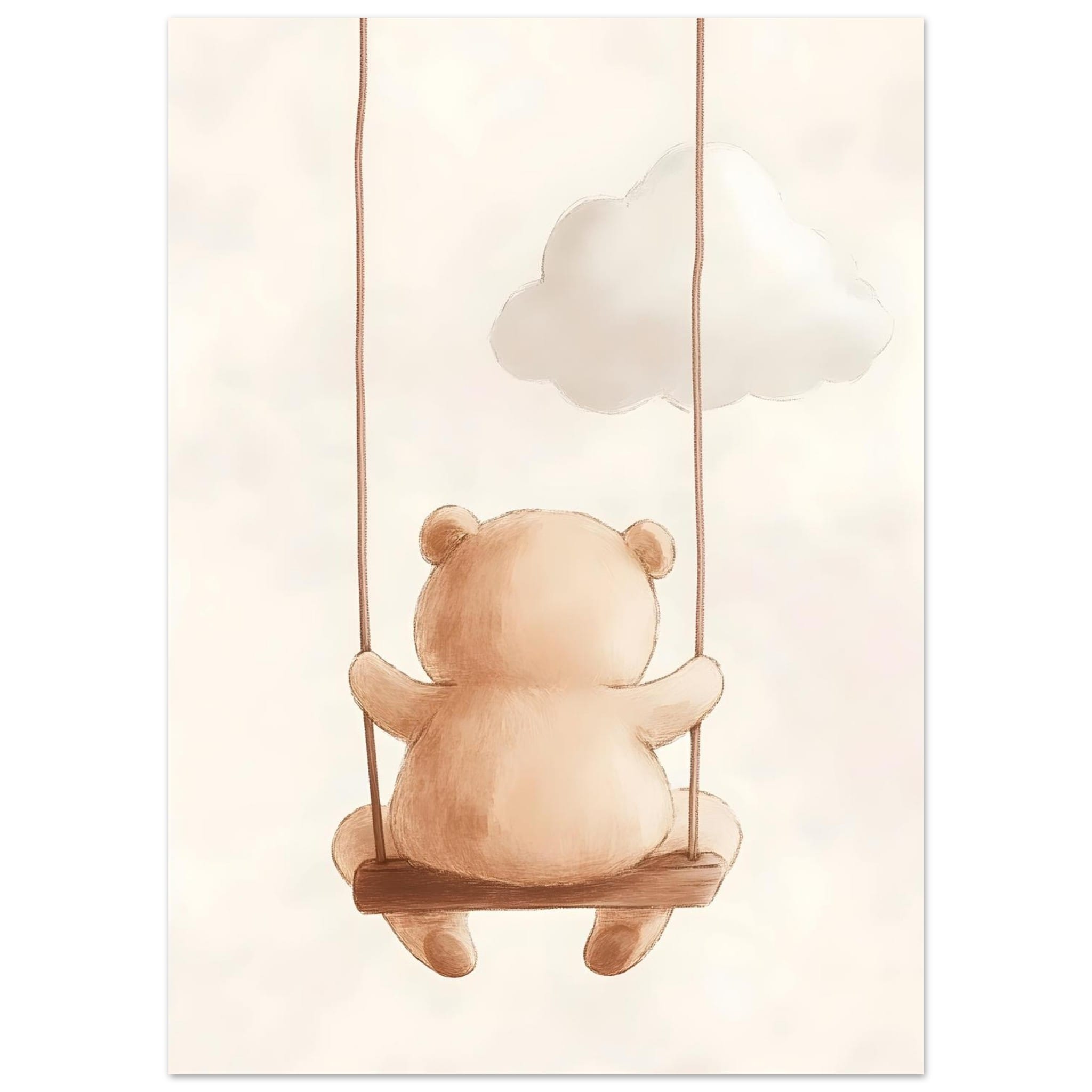 Artfulprints Poster Schommelende knuffelbeer  - 50x70 cm - Bruin