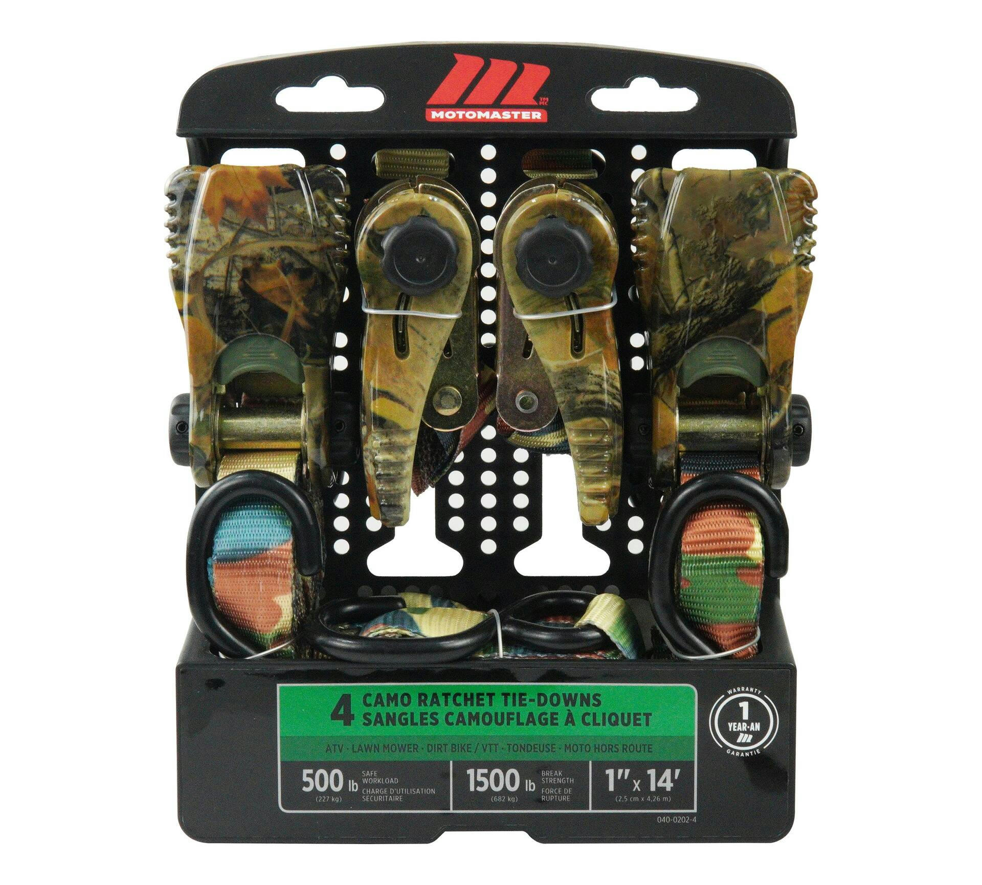 MotoMaster 1,500-lb Ratchet Tie Down Straps, 1-in x 14-ft, 4-pk