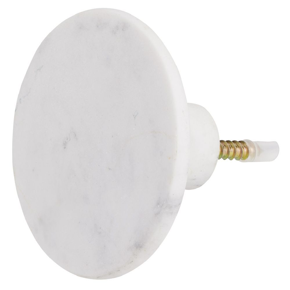 Patère murale ronde imitation marbre blanc polyrésine Ø8cm