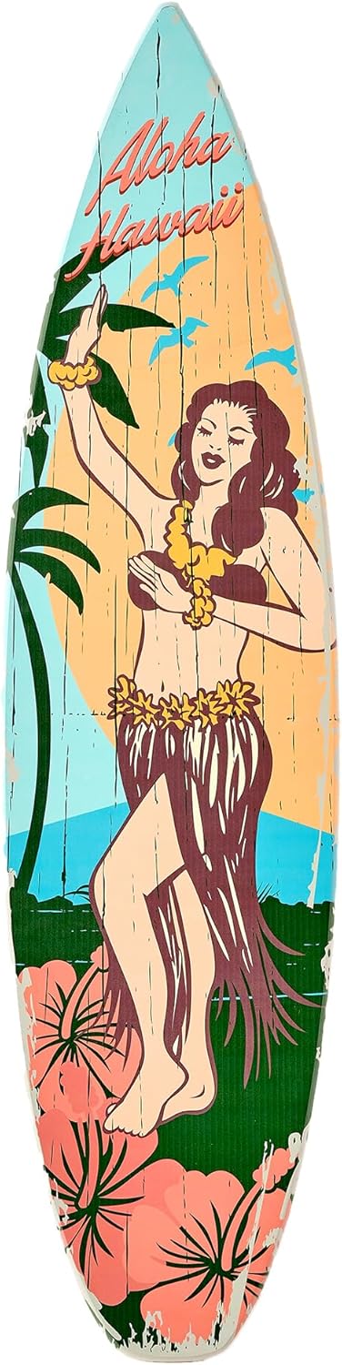 Beach Decor Surfboard Wall Art - Aloha Hawaii Plaque - Tropical Coastal Beach House Wall Decor for Living Room Bedroom Bathroom Patio Tiki Bar Hawaiian Island Ocean Wood Sign Large 60x15