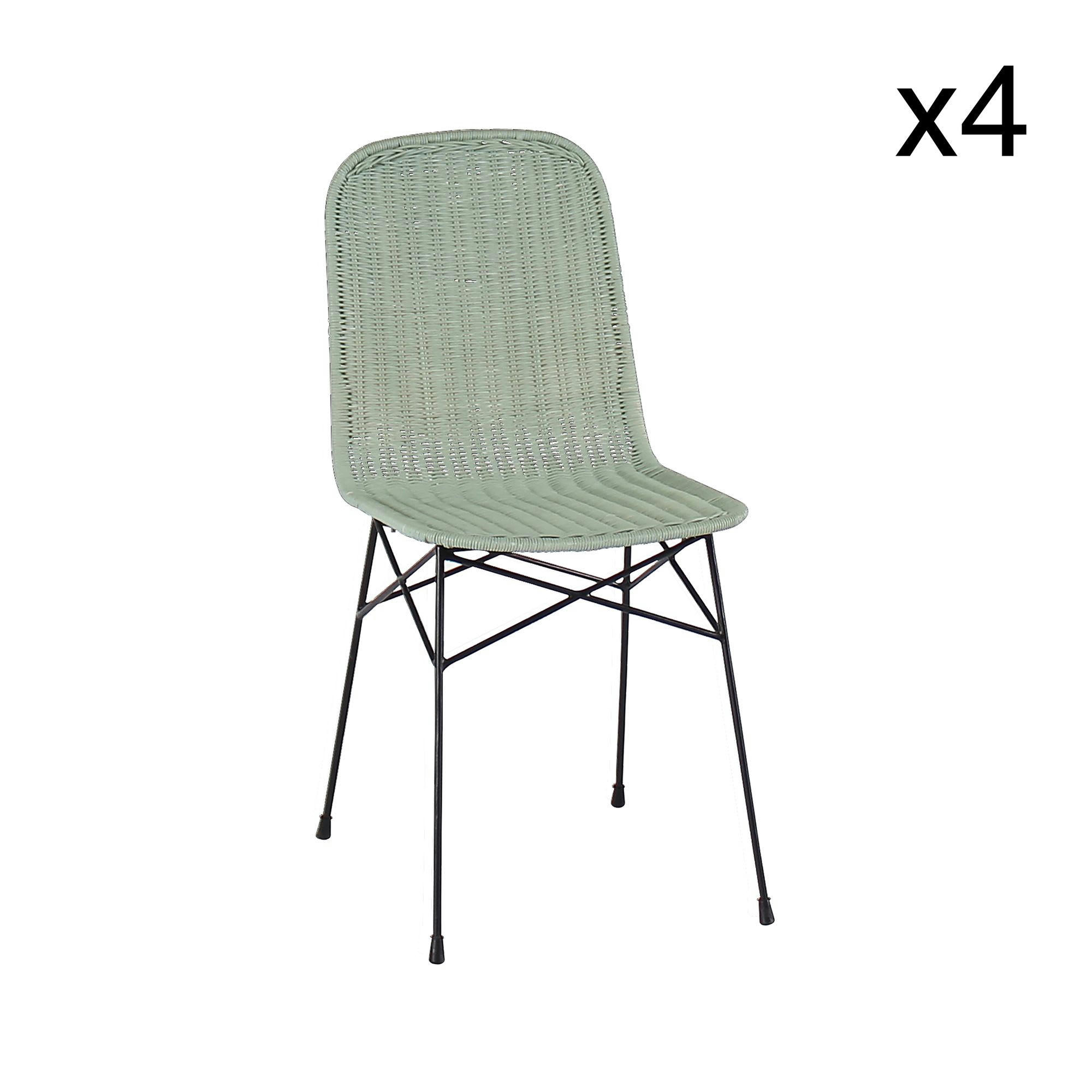 AGLAE - Lot de 4 chaises en rotin vert tilleul