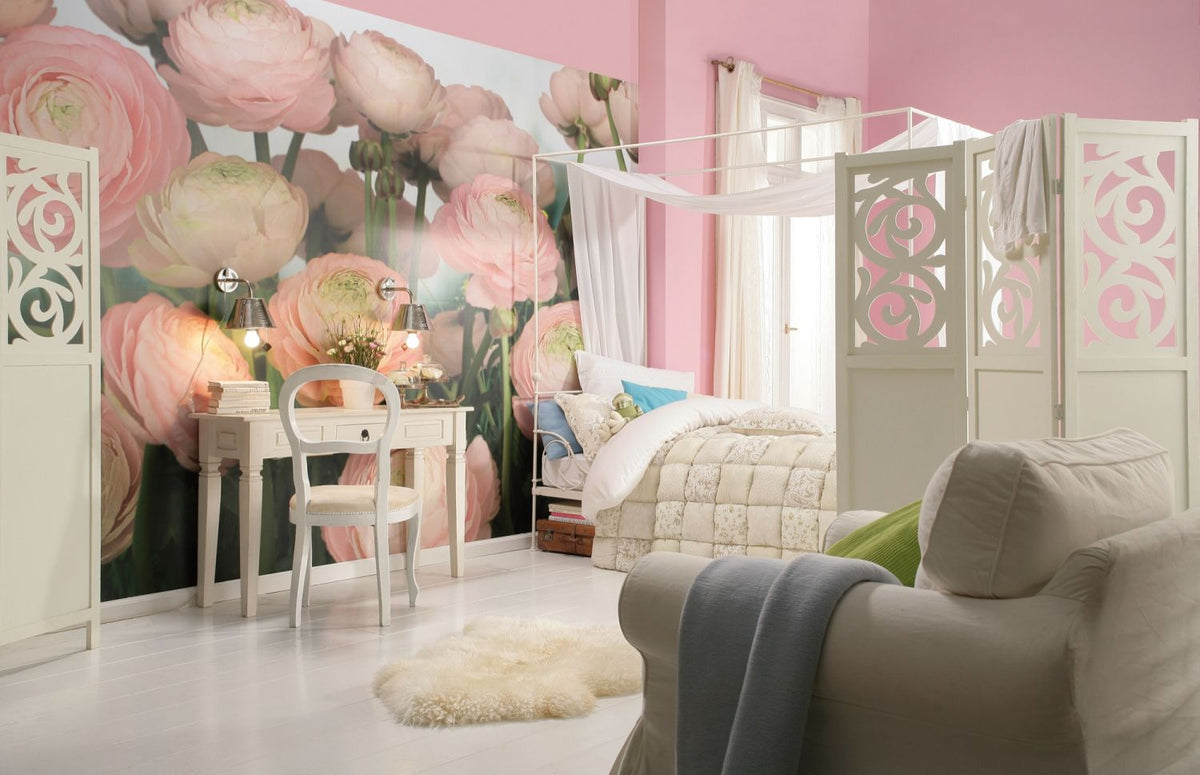 Komar fotobehang Gentle Rosé roze en groen - 368 x 254 cm - 611016