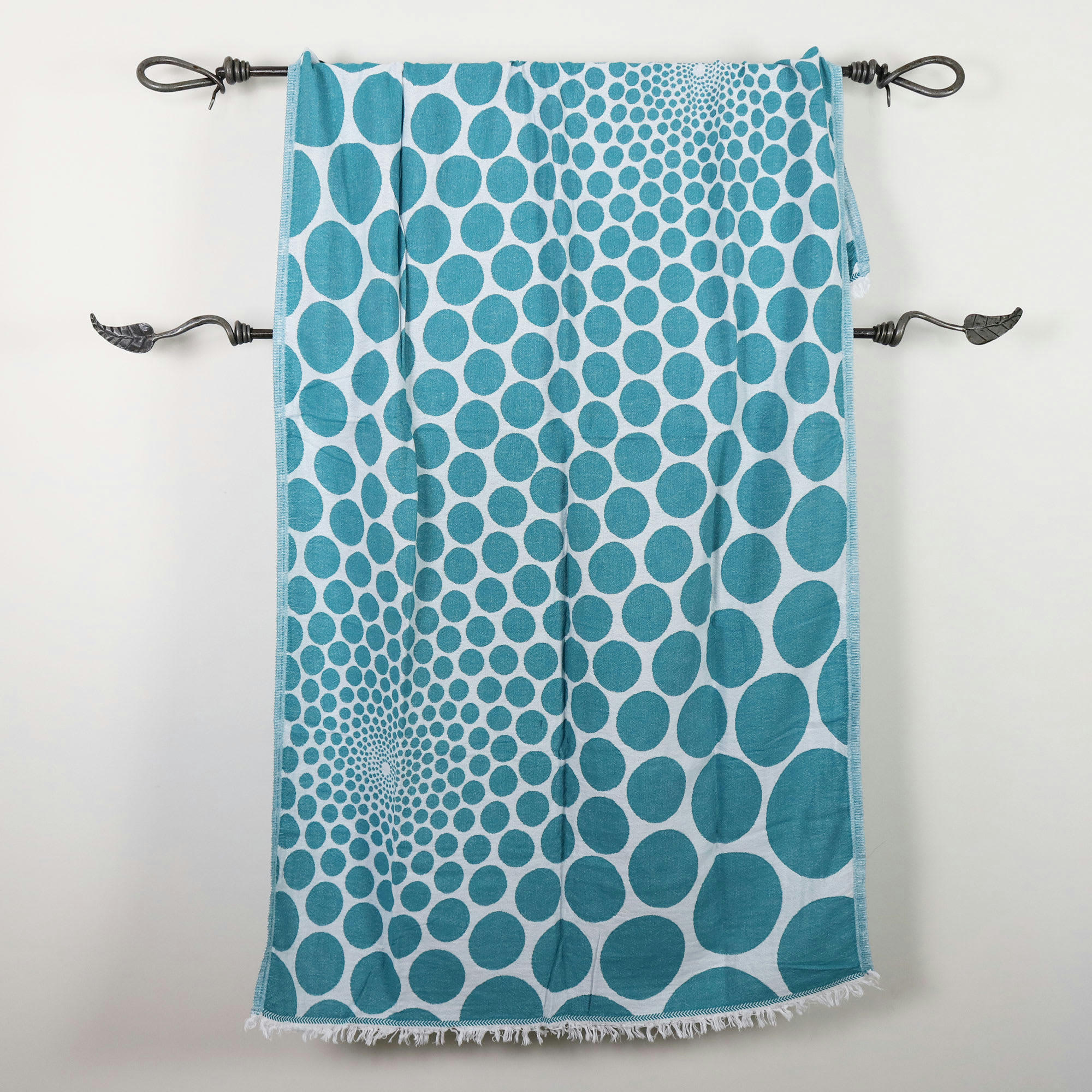 - Fouta pois en coton avec franges émeraude 95x170cm