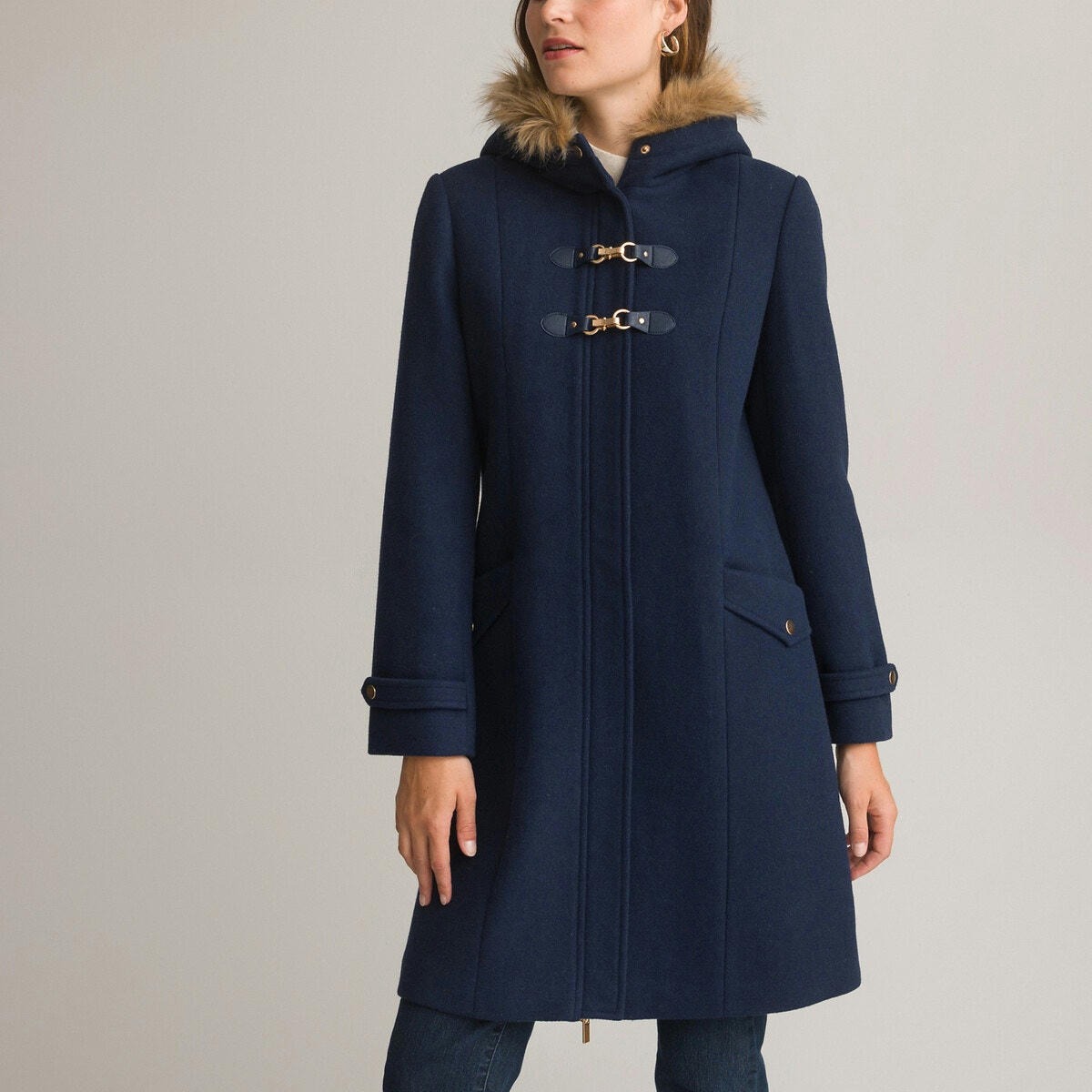Manteau mi-long à capuche, fermeture zippée