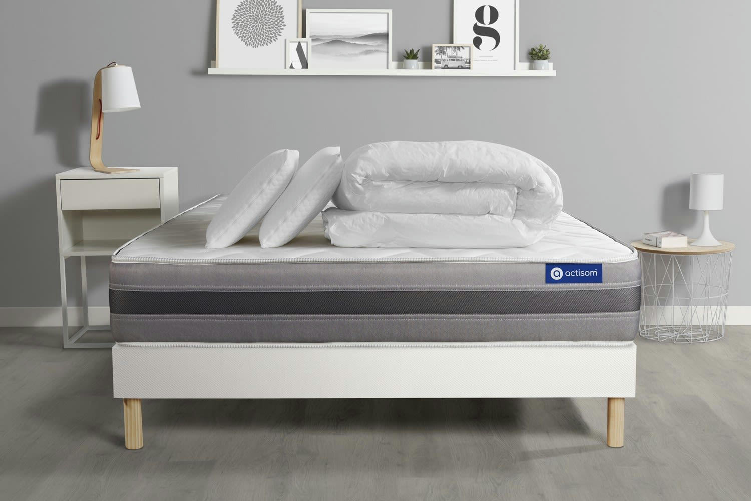 ACTIMEMO RELAX - Pack prêt à dormir 200x200 cm sommier kit blanc