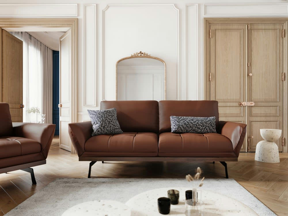 OLIVIER - Canapé 3 places en cuir marron