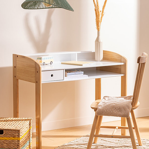 Bureau enfant primaire L100cm blanc en bois - Atmosphera