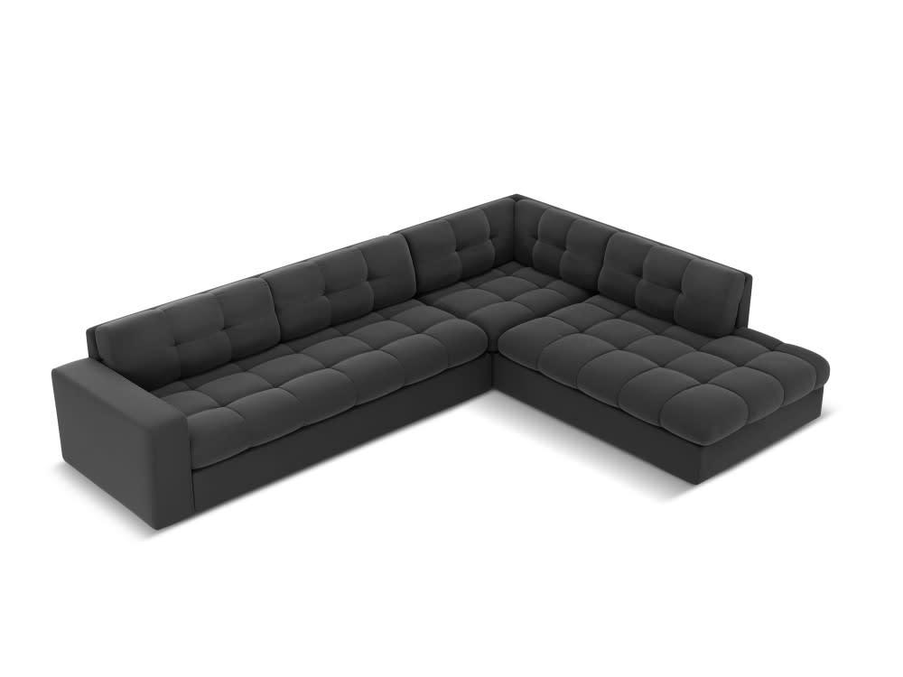 JUSTIN - Canapé d'angle 5 places en velours gris