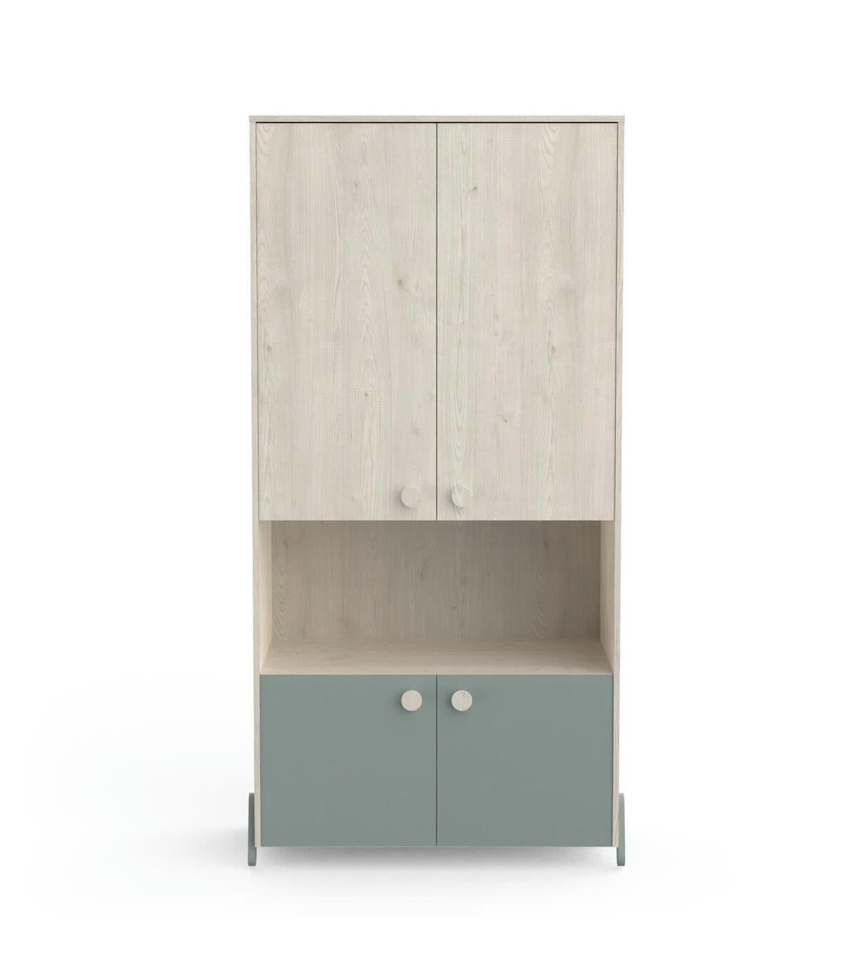 ILIAN - Armoire Enfant 4 Portes avec penderie, Décor bois et vert - L89 cm