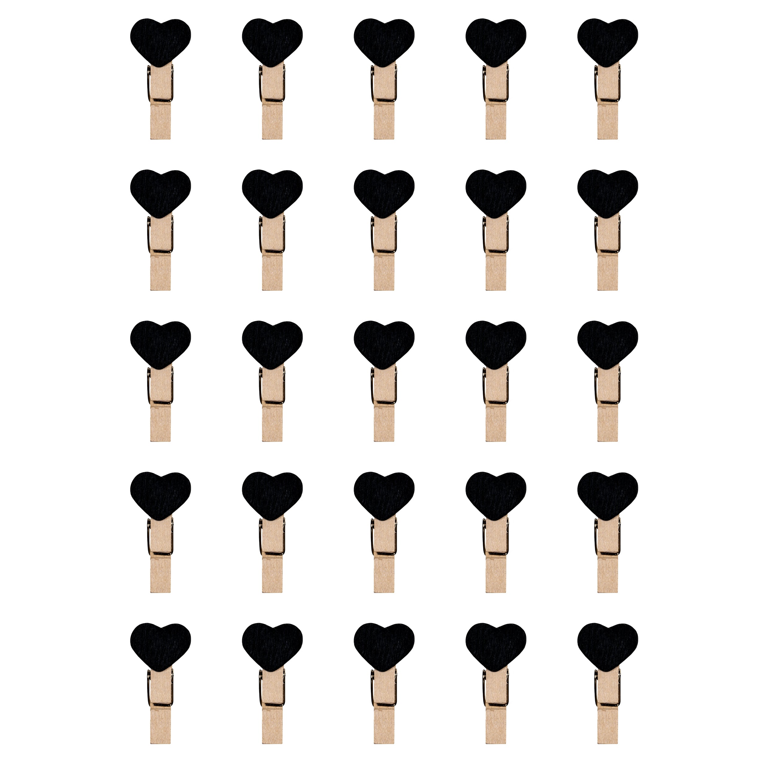 QUVIO Wasknijpertjes hout met hartje 25 stuks - Zwart