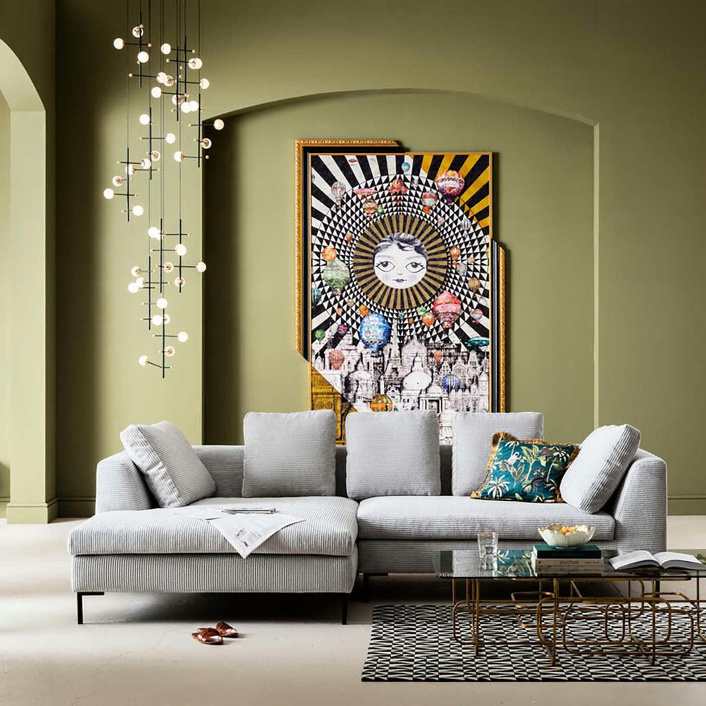 GIANNA CORD - Canapé d'angle gauche 4 places en tissu côtelé gris