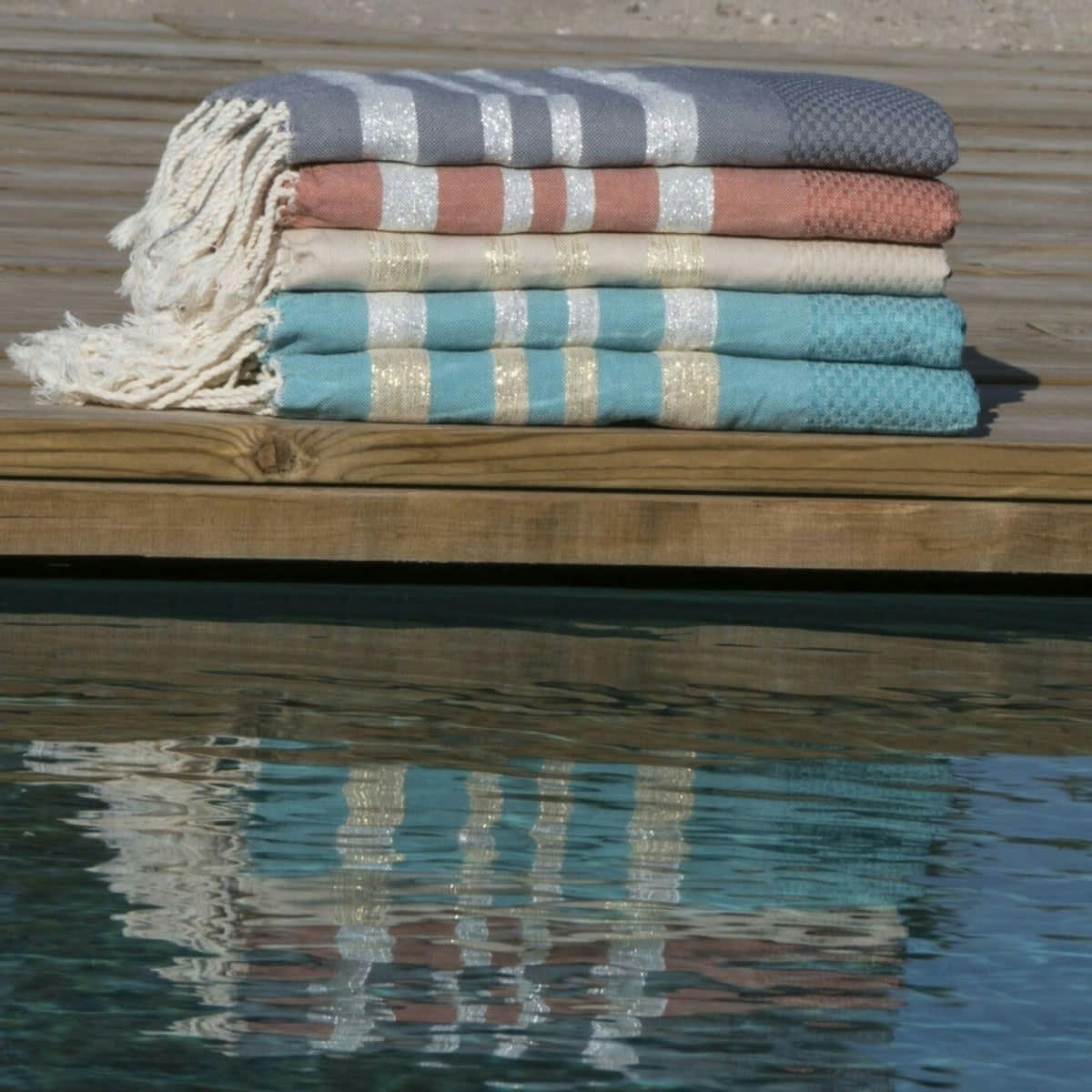 HAMPTONS - Fouta lurex coton  100x200 gris moyen / argent