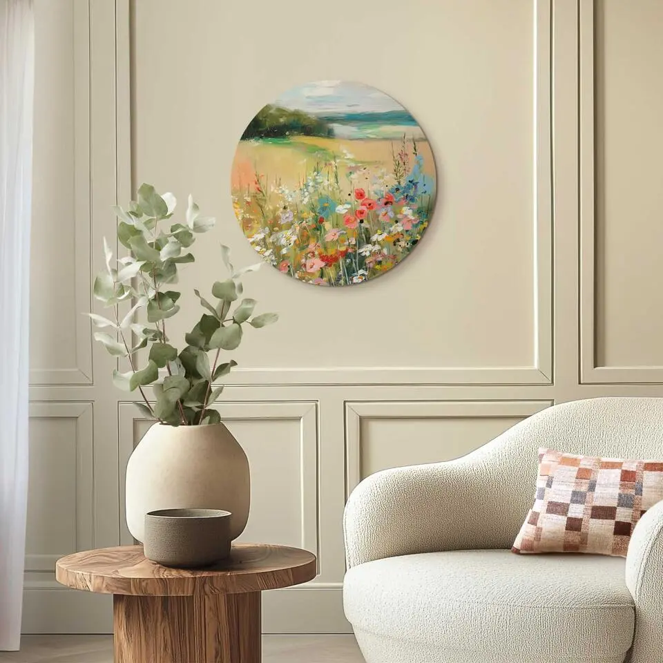 Glasschilderij Zomers strand - &Oslash; 50 - Beige