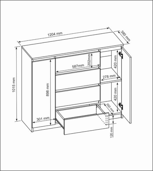 Komoda 2 drzwi 4 szuflady 120cm biała