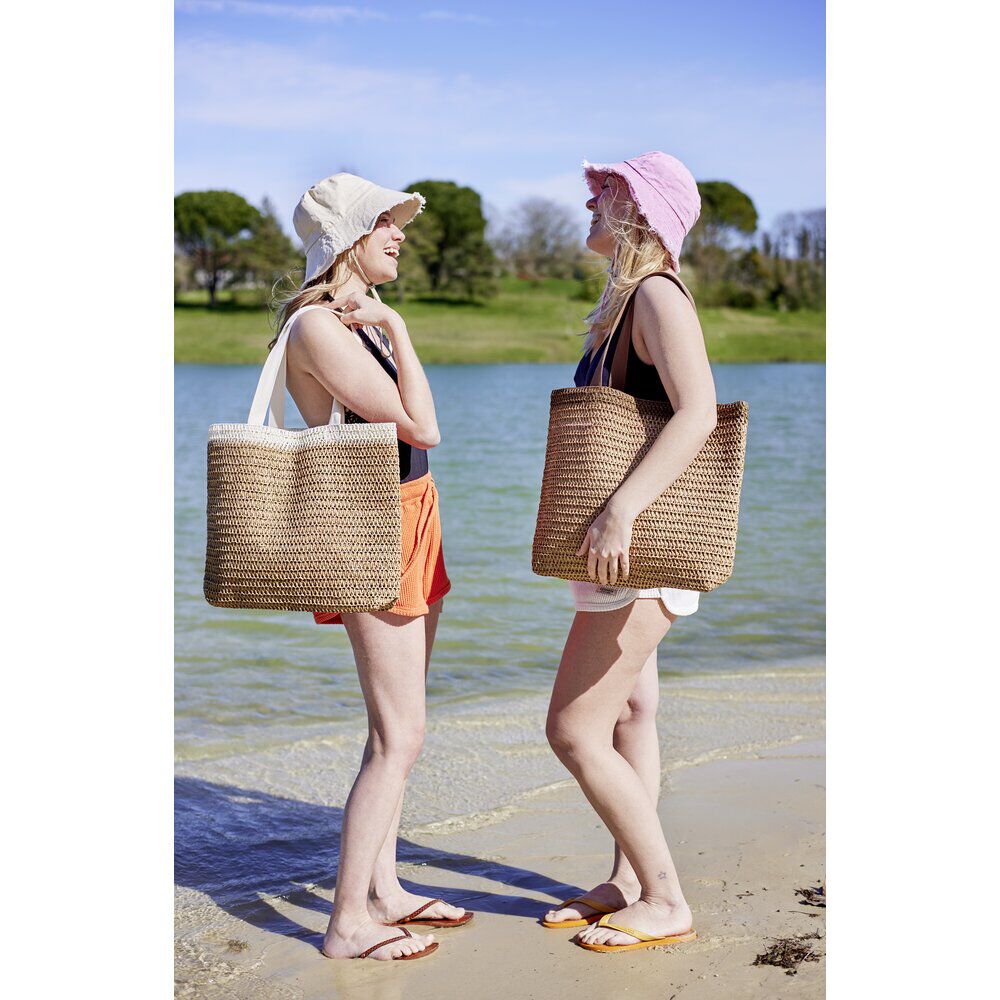 Sac de plage effet paille fermeture zippée 47x10xH36cm (2 modèles)