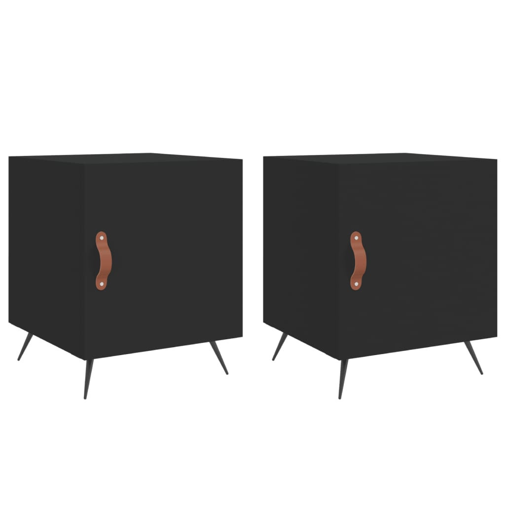 2x Szafka Nocna Stolik Komoda Czarna z Drzwiami Do Sypialni 40x40x50 cm