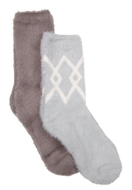 Womens 2pk Grey Argyle Cosy Socks