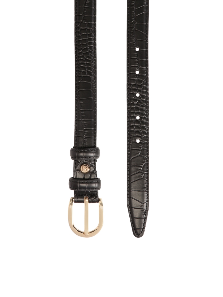 Black leather belt with animal skin texture
