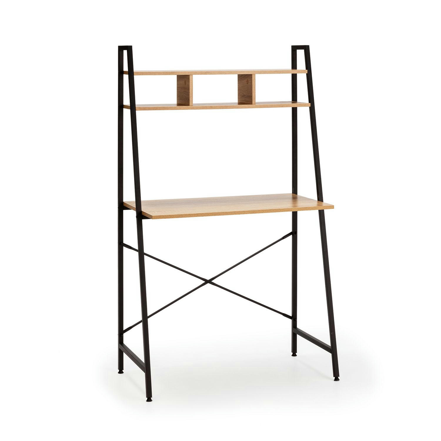 BLANCA - Bureau noir, 1 étagère, style industriel, 84 cm longueur