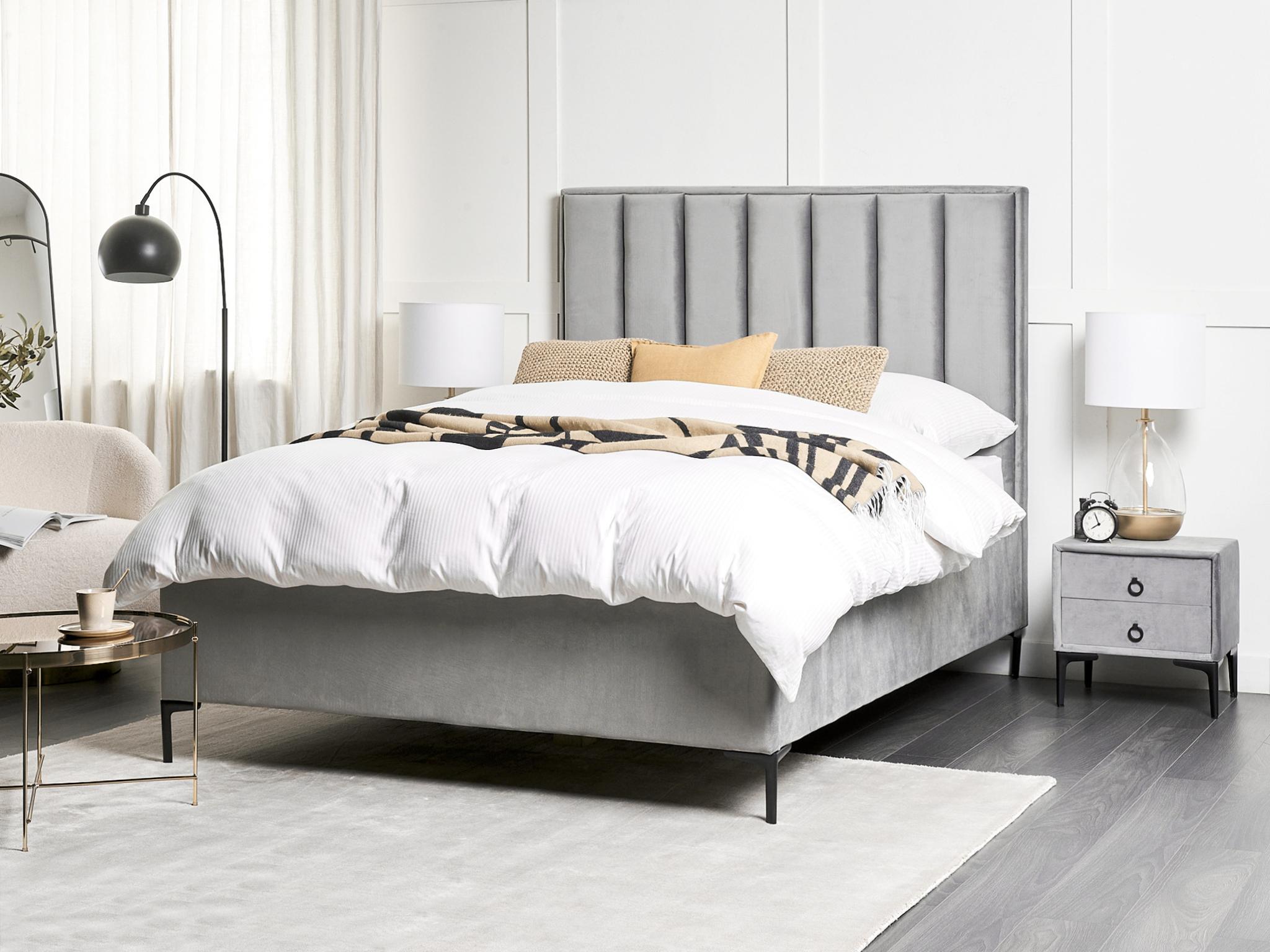 Bedroom Set Velvet SEZANNE 140 x 200 cm (EU Double) Light Grey