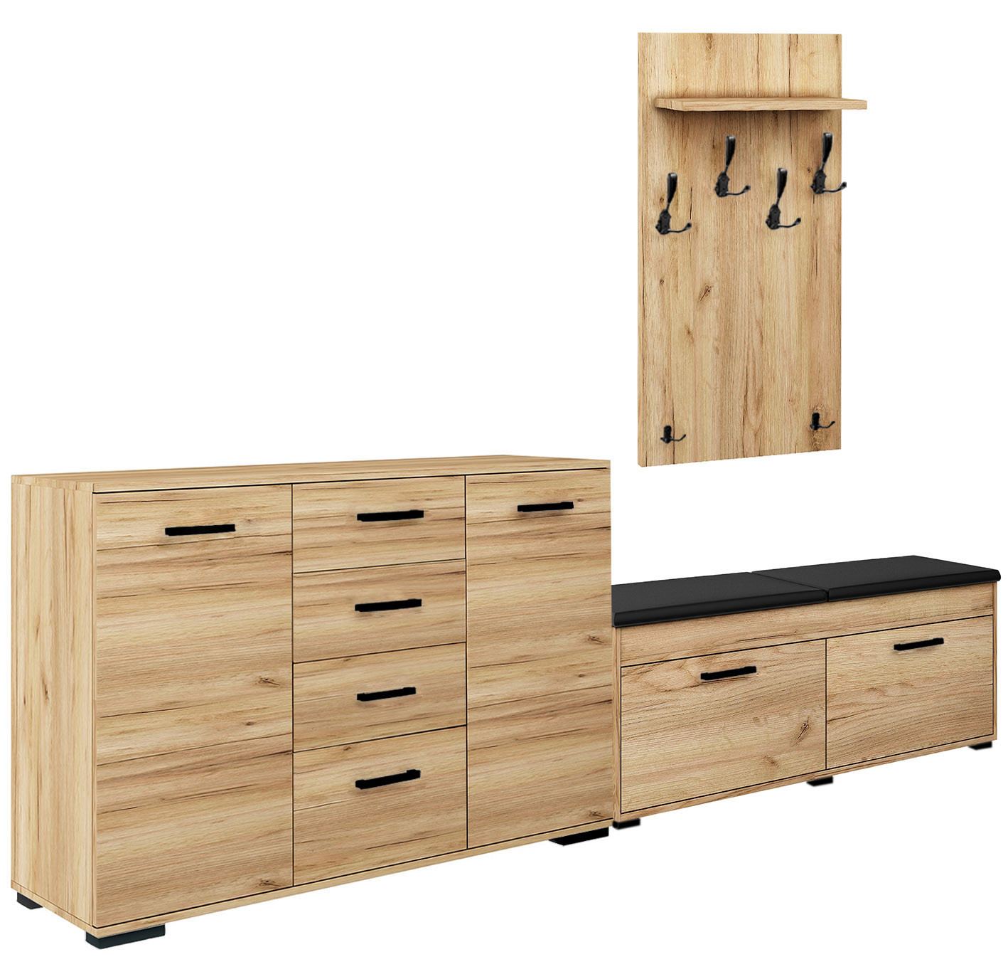 Zestaw Do Przedpokoju 120W2 Dąb Craft Złoty/Czarny/C 220X37X- Cm Eko-Skóra