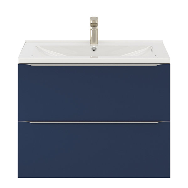 Meuble vasque suspendu bleu nuit mat l.80 cm Imandra   plan vasque blanc céramique Nira, GoodHome